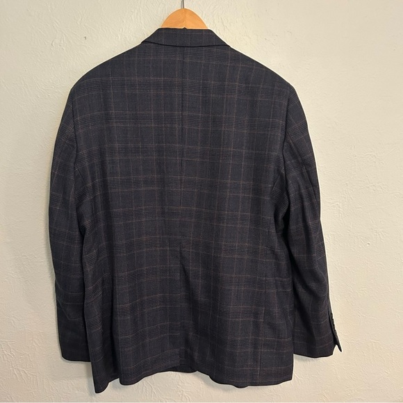 Joseph & Feiss Gold Wool 2 Button Blazer Navy Blue Plaid Pattern XL 44 R - Picture 2 of 14